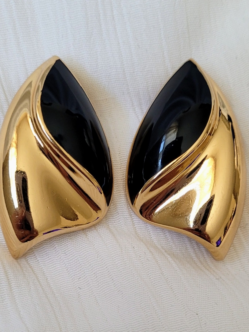 Vintage Christian Dior Copyright Gold and Black Statement Clip-On Earrings 1980s - Picture 7 of 12